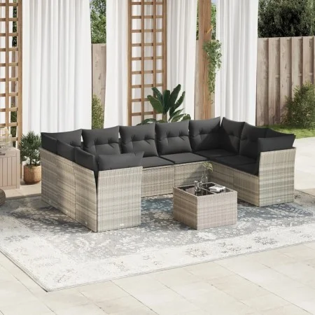 Set of 10-piece garden sofas with light gray synthetic rattan cushions by , Garden sets - Ref: Foro24-3218142, Price: 676,87 ...