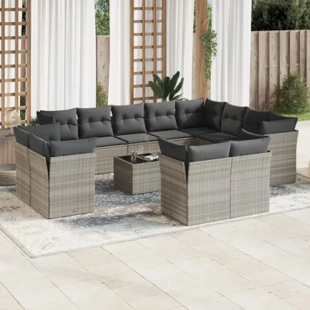 Set of garden sofas with 13 pieces of gray synthetic rattan cushions by , Garden sets - Ref: Foro24-3218542, Price: 982,76 €,...