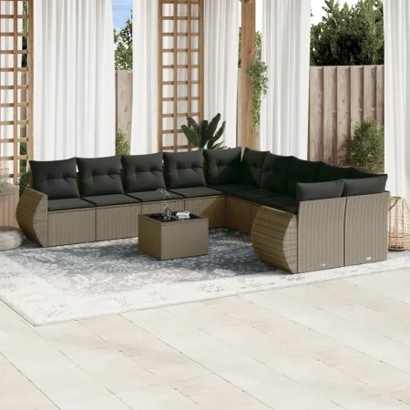 Garden sofa set 11 pieces and gray synthetic rattan cushions by , Garden sets - Ref: Foro24-3254259, Price: 828,92 €, Discoun...