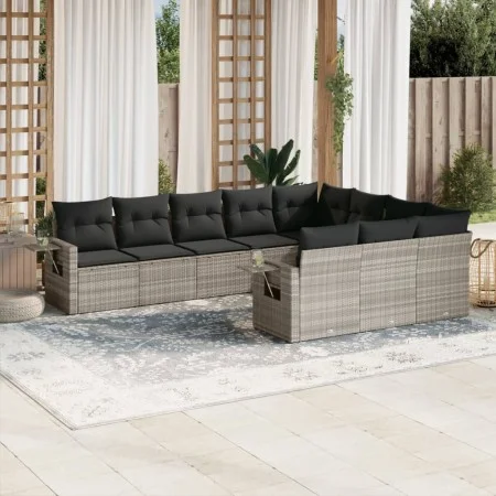 Set of 10-piece garden sofas with light gray synthetic rattan cushions by , Garden sets - Ref: Foro24-3253029, Price: 708,06 ...