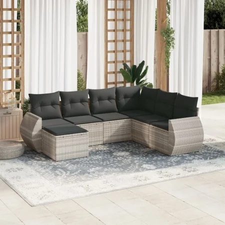 7-piece garden sofa set with light gray PE rattan cushions by , Garden sets - Ref: Foro24-3254039, Price: 515,24 €, Discount: %