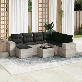 Garden sofa set 8 pieces and gray synthetic rattan cushions by , Garden sets - Ref: Foro24-3255249, Price: 568,34 €, Discount: %