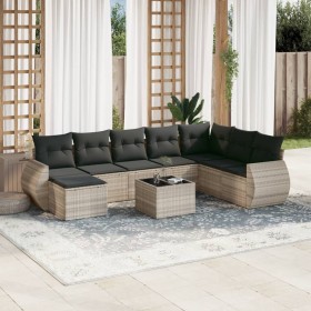 Set muebles jardín 9 pzas y cojines ratán sintético gris claro de , Conjuntos de jardín - Ref: Foro24-3254109, Precio: 600,23...