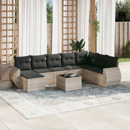Gartenmöbel-Set 9-teilig mit Kissen aus hellem grauem Kunst-Rattan. von , Gartensets - Ref: Foro24-3254109, Preis: 600,23 €, ...
