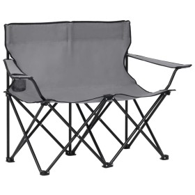 Silla de camping plegable de 2 plazas acero y tela gris