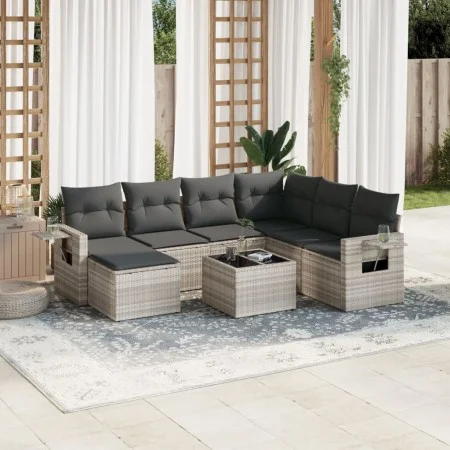 Garden sofa set 8 pieces and gray synthetic rattan cushions by , Garden sets - Ref: Foro24-3220511, Price: 524,96 €, Discount: %