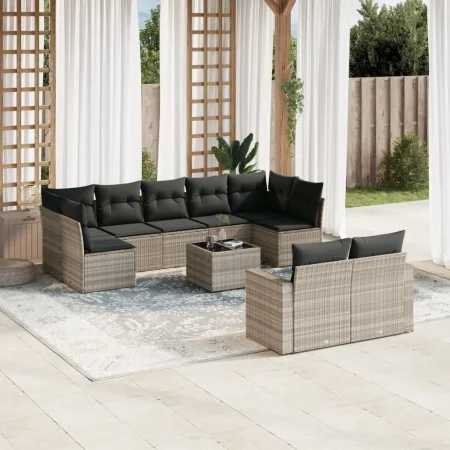 Set of 10-piece garden sofas with light gray synthetic rattan cushions by , Garden sets - Ref: Foro24-3219422, Price: 669,88 ...