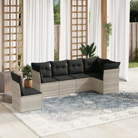 Garden sofa set 6 pieces and gray synthetic rattan cushions by , Garden sets - Ref: Foro24-3217702, Price: 428,40 €, Discount: %