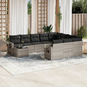 Gartensofagarnitur 11-teilig mit grauen Polstern aus synthetischem Rattan von , Gartensets - Ref: Foro24-3220731, Preis: 753,...