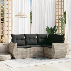 Garden sofa set 4 pieces with gray synthetic rattan cushions by , Garden sets - Ref: Foro24-3253649, Price: 332,19 €, Discoun...