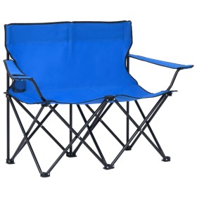Silla de camping plegable de 2 plazas acero y tela azul