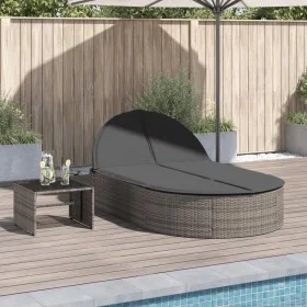 Double sun lounger with gray synthetic rattan cushions by , Loungers - Ref: Foro24-368648, Price: 265,96 €, Discount: %