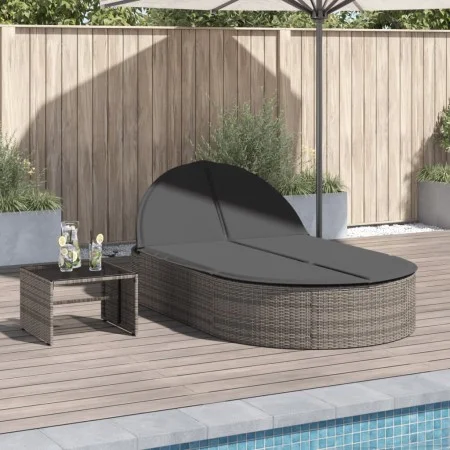 Double sun lounger with gray synthetic rattan cushions by , Loungers - Ref: Foro24-368648, Price: 265,96 €, Discount: %