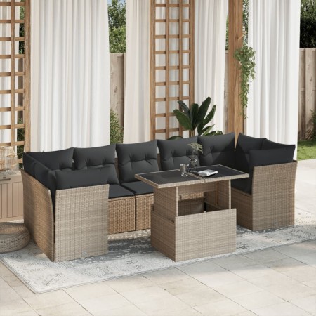 Garden sofa set 8 pieces and gray synthetic rattan cushions by , Garden sets - Ref: Foro24-3266402, Price: 628,55 €, Discount: %