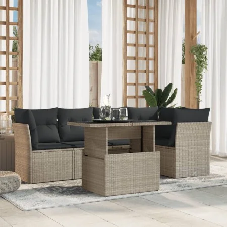 Garden sofa set 6 pieces and gray synthetic rattan cushions by , Garden sets - Ref: Foro24-3266572, Price: 477,84 €, Discount: %