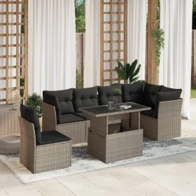 7-piece garden sofa set with light gray PE rattan cushions by , Garden sets - Ref: Foro24-3266622, Price: 544,65 €, Discount: %