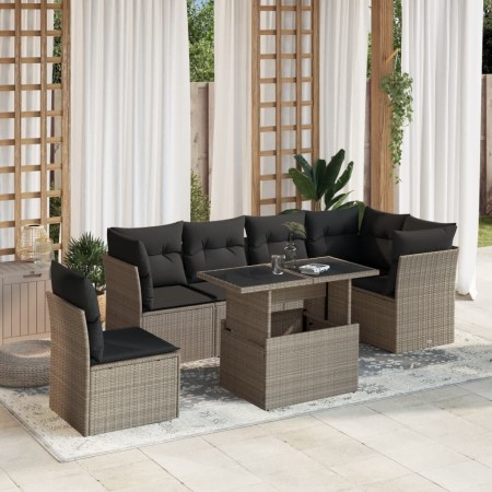 7-piece garden sofa set with light gray PE rattan cushions by , Garden sets - Ref: Foro24-3266622, Price: 543,63 €, Discount: %