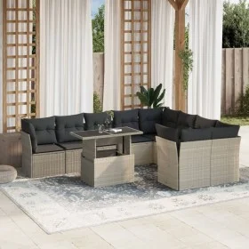 Set of 10-piece garden sofas with light gray synthetic rattan cushions by , Garden sets - Ref: Foro24-3266842, Price: 742,63 ...