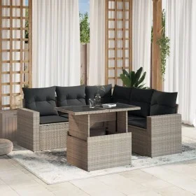 Garden sofa set 6 pieces and gray synthetic rattan cushions by , Garden sets - Ref: Foro24-3267272, Price: 470,35 €, Discount: %