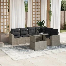 7-piece garden sofa set with light gray PE rattan cushions by , Garden sets - Ref: Foro24-3267302, Price: 536,85 €, Discount: %