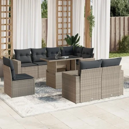 Garden furniture set 9 pieces and light gray synthetic rattan cushions by , Garden sets - Ref: Foro24-3267412, Price: 680,42 ...