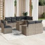 Set muebles jardín 9 pzas y cojines ratán sintético gris claro