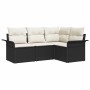 Conjunto de sofá de jardín con cojín 4 pcs Negro Poliratán