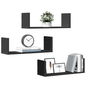 Set of 3 wall shelves made of black engineered wood, 58x18x18 cm. by , Shelves and shelves - Ref: Foro24-853282, Price: 29,75...