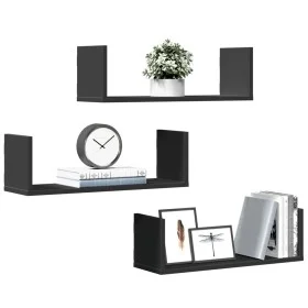Set of 3 wall shelves made of black engineered wood, 58x18x18 cm. by , Shelves and shelves - Ref: Foro24-853282, Price: 29,00...
