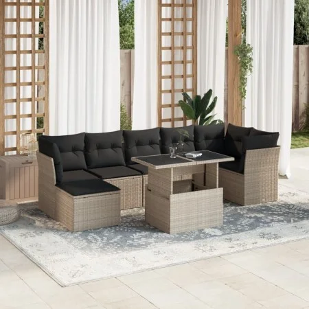 Garden sofa set 8 pieces and gray synthetic rattan cushions by , Garden sets - Ref: Foro24-3266752, Price: 592,45 €, Discount: %