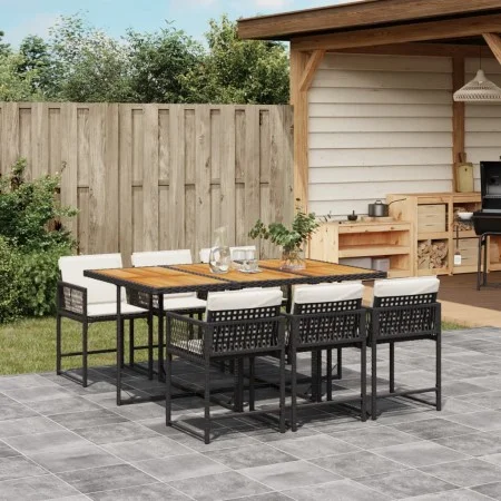Set de comedor de jardín 7 pzas y cojines ratán sintético negro de , Conjuntos de jardín - Ref: Foro24-3211455, Precio: 469,4...