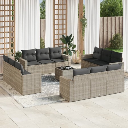 Gartensofagarnitur mit 13-teiligen Kissen aus grauem Kunststoff-Rattan. von , Modulare Sofas für den Außenbereich - Ref: Foro...