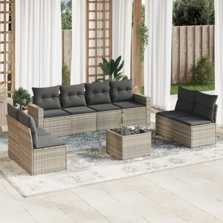 Set muebles jardín 9 pzas y cojines ratán sintético gris claro by , Modular outdoor sofas - Ref: Foro24-3251199, Price: 595,5...