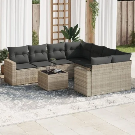 Gartenmöbel-Set 9-teilig mit Kissen aus hellem grauem Kunst-Rattan. von , Gartensets - Ref: Foro24-3218752, Preis: 616,76 €, ...