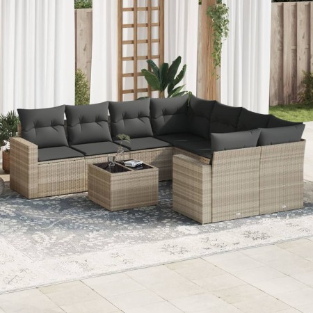 Gartenmöbel-Set 9-teilig mit Kissen aus hellem grauem Kunst-Rattan. von , Gartensets - Ref: Foro24-3218752, Preis: 615,29 €, ...