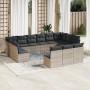 Set sofás de jardín con cojines 13 piezas ratán sintético gris