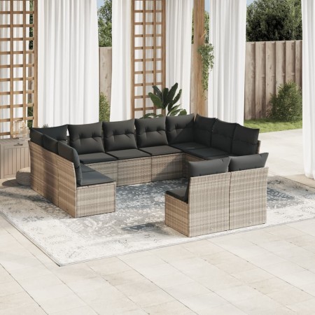 Gartensofa-Set 11-teilig mit grauen Kissen aus synthetischem Rattan von , Gartensets - Ref: Foro24-3218352, Preis: 679,22 €, ...