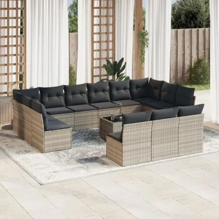 Set sofás jardín 14 pzas con cojines ratán sintético gris claro by , Garden sets - Ref: Foro24-3218402, Price: 944,78 €, Disc...
