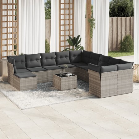 12-teiliges Gartensofa-Set und Kissen aus grauem Kunst-Rattan. von , Gartensets - Ref: Foro24-3218622, Preis: 803,69 €, Rabat...