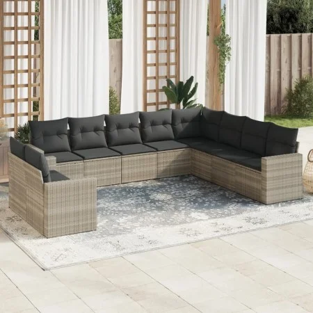 Set sofás jardín 10 pzas con cojines ratán sintético gris claro by , Garden sets - Ref: Foro24-3219162, Price: 693,03 €, Disc...