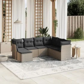 Set de sofás de jardín 7 pzas con cojines ratán PE gris claro by , Garden sets - Ref: Foro24-3263218, Price: 481,37 €, Discou...