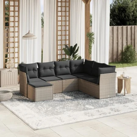 Set de sofás de jardín 7 pzas con cojines ratán PE gris claro by , Garden sets - Ref: Foro24-3263218, Price: 481,37 €, Discou...