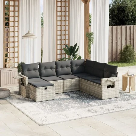 Set de sofás de jardín 7 pzas con cojines ratán PE gris claro by , Garden sets - Ref: Foro24-3263838, Price: 478,53 €, Discou...