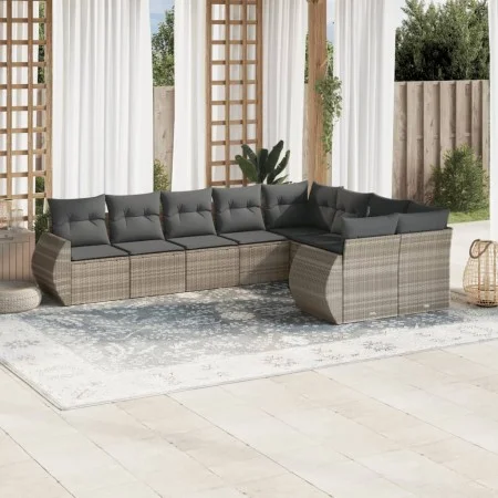 Set muebles jardín 9 pzas y cojines ratán sintético gris claro by , Modular outdoor sofas - Ref: Foro24-3221841, Price: 641,1...