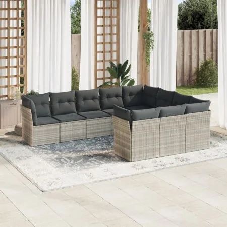 Set sofás jardín 10 pzas con cojines ratán sintético gris claro by , Garden sets - Ref: Foro24-3218222, Price: 691,31 €, Disc...