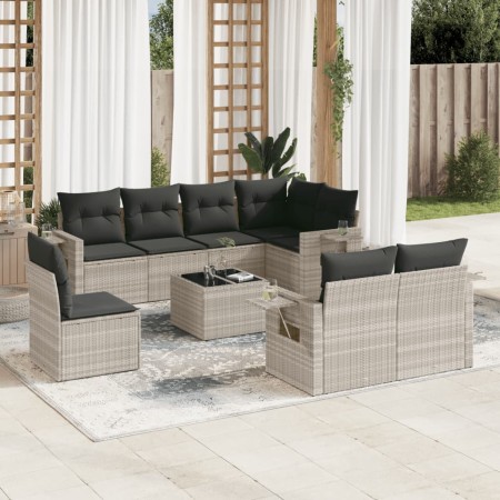 Set muebles jardín 9 pzas y cojines ratán sintético gris claro by , Garden sets - Ref: Foro24-3220451, Price: 650,04 €, Disco...