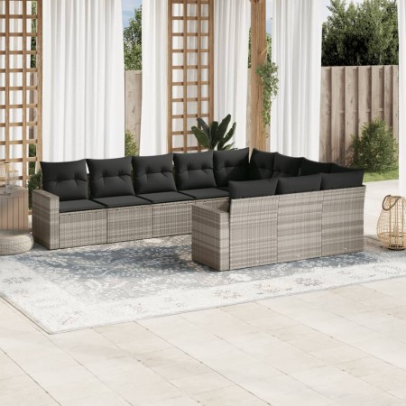 Set sofás jardín 10 pzas con cojines ratán sintético gris claro by , Modular outdoor sofas - Ref: Foro24-3251829, Price: 706,...