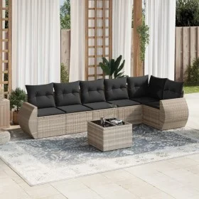 Set de sofás de jardín 7 pzas con cojines ratán PE gris claro by , Garden sets - Ref: Foro24-3221401, Price: 496,55 €, Discou...