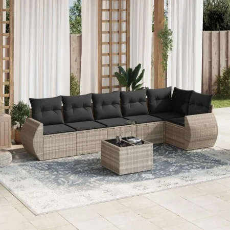 Set de sofás de jardín 7 pzas con cojines ratán PE gris claro de , Conjuntos de jardín - Ref: Foro24-3221401, Precio: 496,66 ...