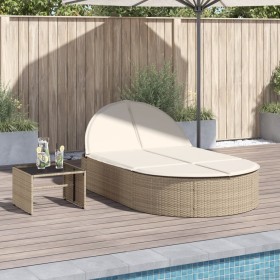 Doppel-Liegestuhl mit beigen Kunststoff-Rattan-Kissen. von , Liegen - Ref: Foro24-368650, Preis: 293,41 €, Rabatt: %